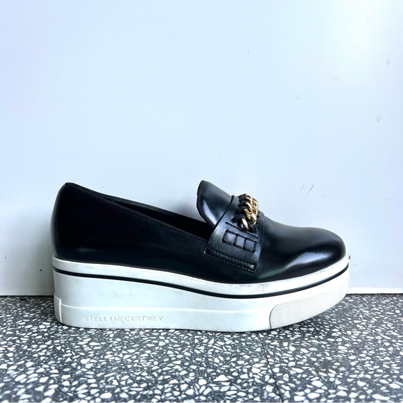 Stella McCartney Black and Gold Platform Loafers - Picture 2 of 12